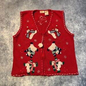 Vintage Bobbie Brooks Womens Red Snowman Ugly Christmas Sweater Vest L